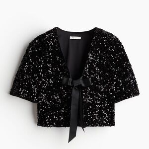 H&M Limited Edition Holiday Black Sequined Blouse Size L NWT